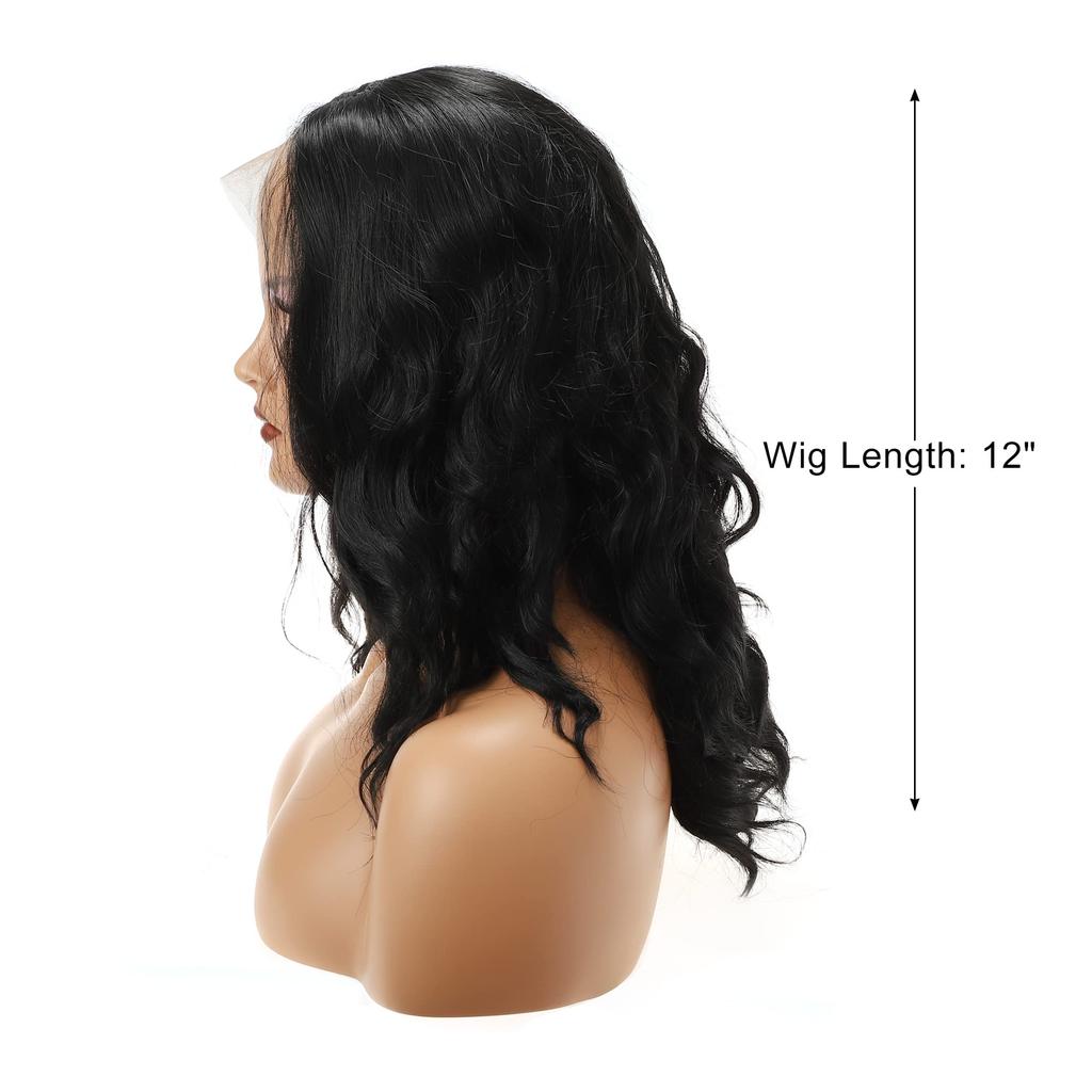 VOCOSTE Термостойкий парик с кружевной фронтальной частью, средней длины, пушистый, кудрявый и волнистый, для девушек, для повседневного использования, синтетическое волокно, черный, 30,5 см