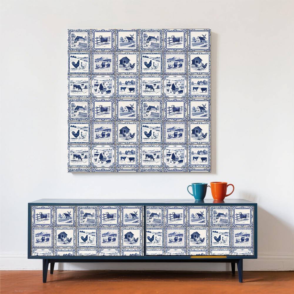 Waterproof PVC Tile Stickers for Kitchen Bathroom Waterprrof Wall Tiles Animals 100x100mm 36pcs/set