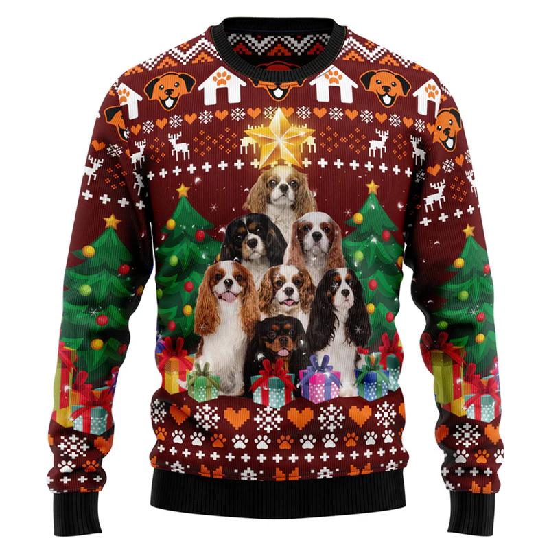 2026 New Animal Christmas Tree Graphic Sweatshirts Funny Personality 3D Printed Ugly Christmas Sweater Casual Oversized Tops