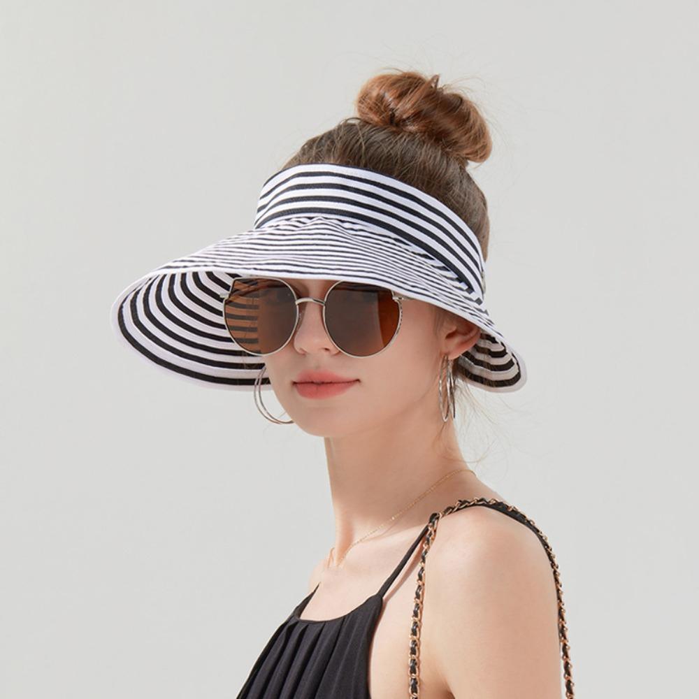 Anti-UV Stripe Empty Top Hat Foldable Sun Protection Cap Simple Sunscreen Hat  Outdoor