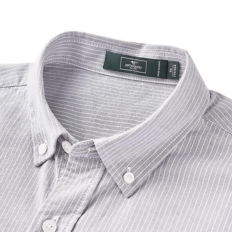 Septwolves Men's 100% Cotton Long-Sleeve Casual Business Shirt