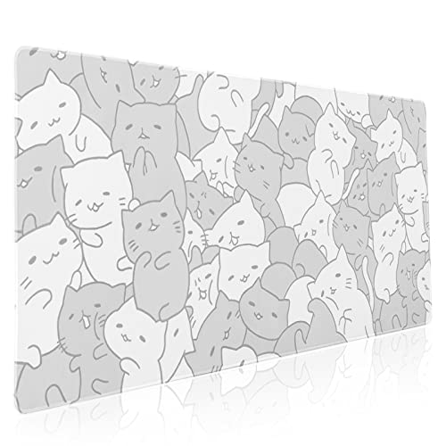 Cute cat enlarged white e-sports mouse pad cute kitten locked edge non-slip desktop pad 400 * 900 * 3mm