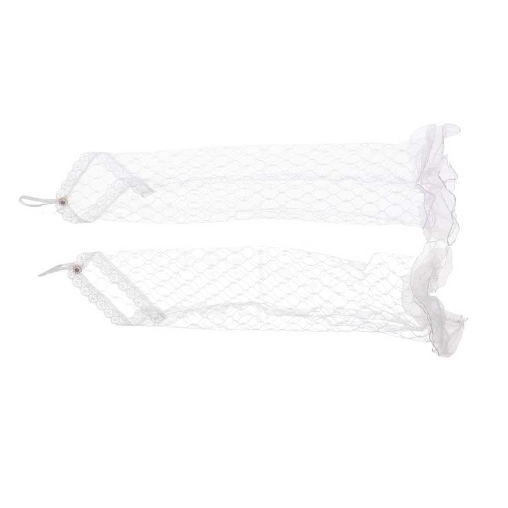 Elegant Girls Wedding Mesh Elbow Length Long Lace Bow Gloves Ruffle Bridal Mittens White Gloves