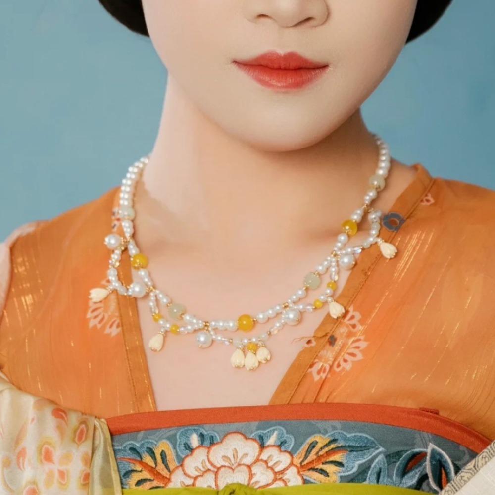 Exquisite Chinese Style Necklace Pearls Cheongsam Clavicle Chain Hanfu Necklaces Song Dynasty