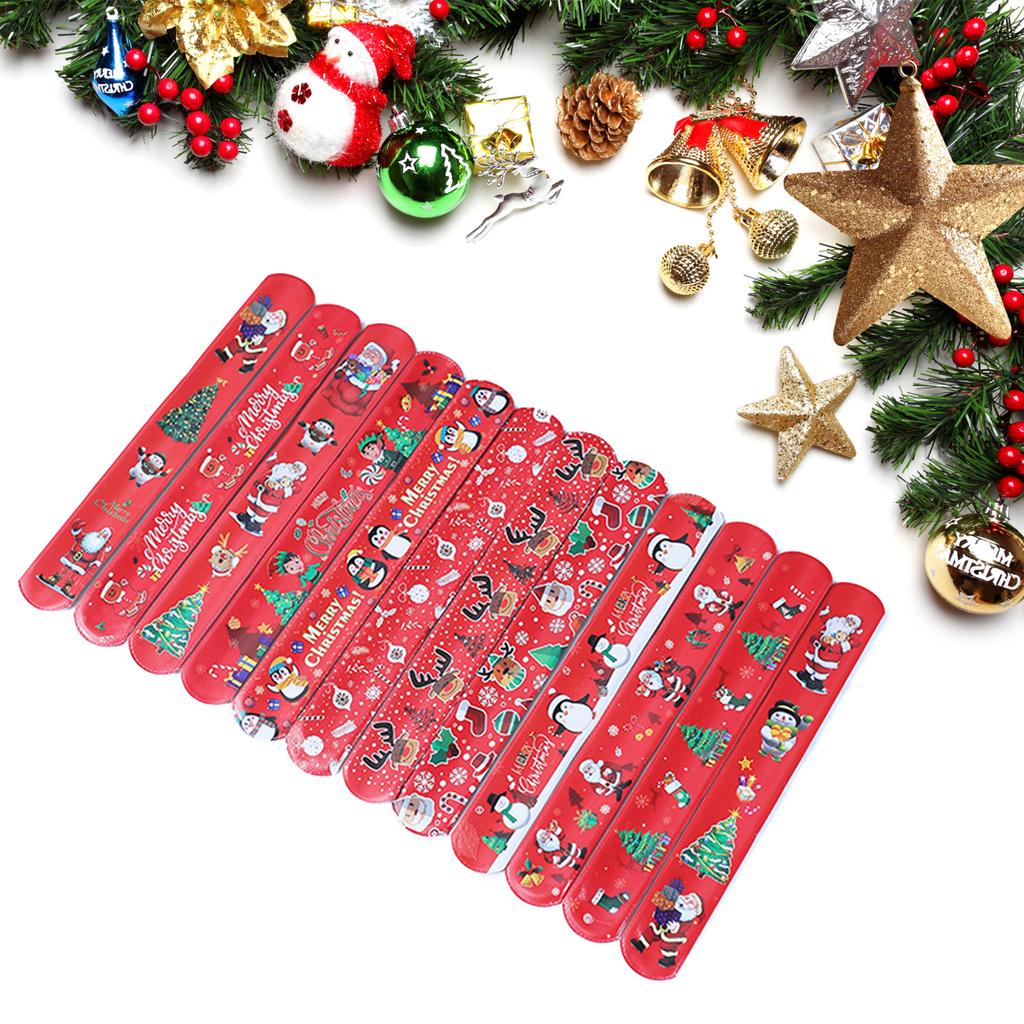 Упаковка из 100 рождественских браслетов-шлепков разных стилей, браслет-игрушка для сезонного празднования, стильное украшение для вечеринки