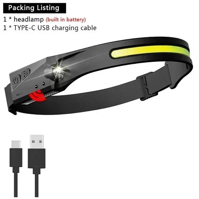 230°Яркий налобный фонарь LED с датчиком Встроенный аккумулятор USB-перезаряжаемый налобный фонарь для кемпинга, рыбалки на открытом воздухе
