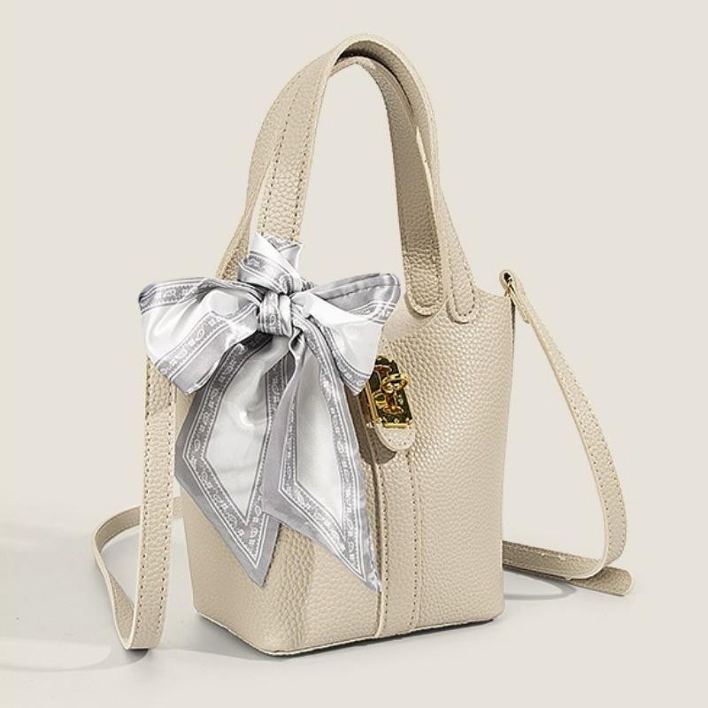 IELGY Fashion Silk Scarf Portable Bucket Bag, Texture Versatile Single Shoulder Crossbody