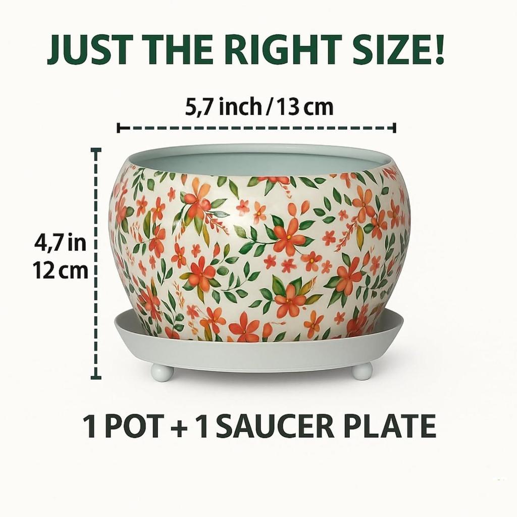 5 дюймов, Металлический горшок для растений Lily Designer Leaf с поддоном | Предмет домашнего декора для комнатных и садовых растений, цветов, балкона, патио, гостиной