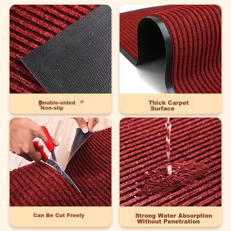Jushi Yi Double Stripe Door Mat Entrance Hallway Mat Kitchen Absorbent Floor Mat Stair Mat 90x120cm Red