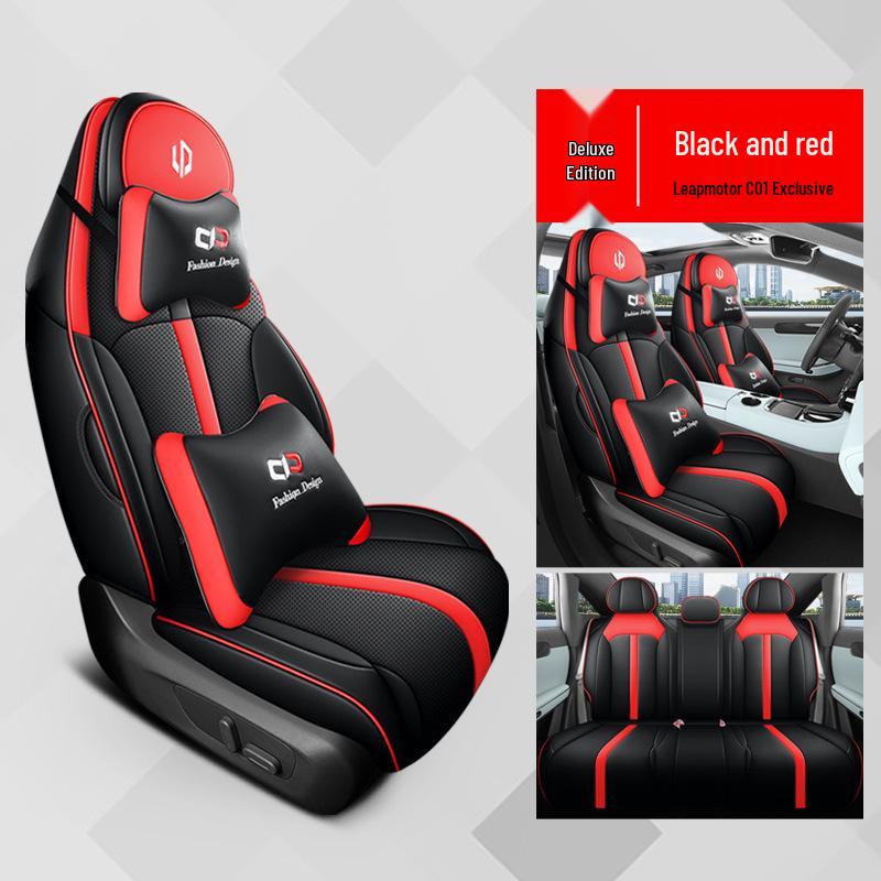 QQG Спортивная кожаная подушка на сиденье автомобиля для Leapmotor C01 - Полный и половинный обхват, Всесезонный чехол.