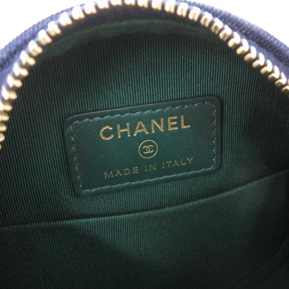 Б/у ОРИГИНАЛ CHANEL Сумка на плечо с цепочкой, логотип CC, стеганая, круглая, синий хлопок