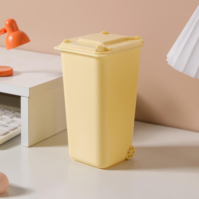 Portable Mini Office Desk Trash Bin Integrated Pen Holder 1PCS Small Desktop Waste Container for Desk Stationery Storage