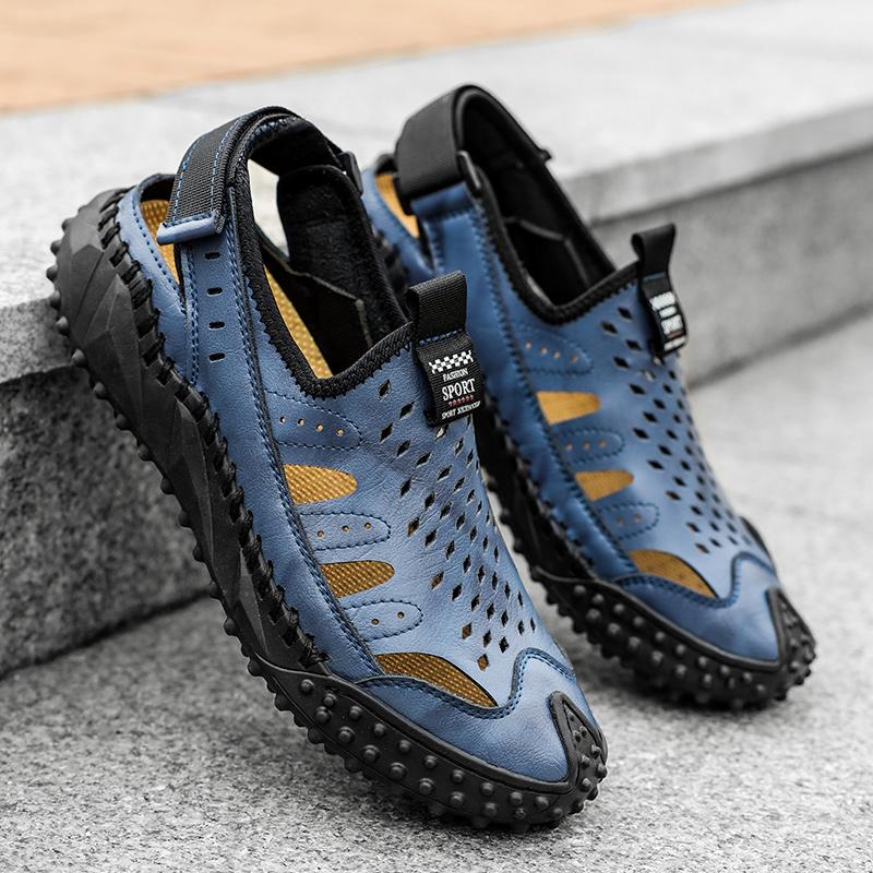 Мужские повседневные дышащие мягкие сандалии из натуральной кожи с ручной строчкой