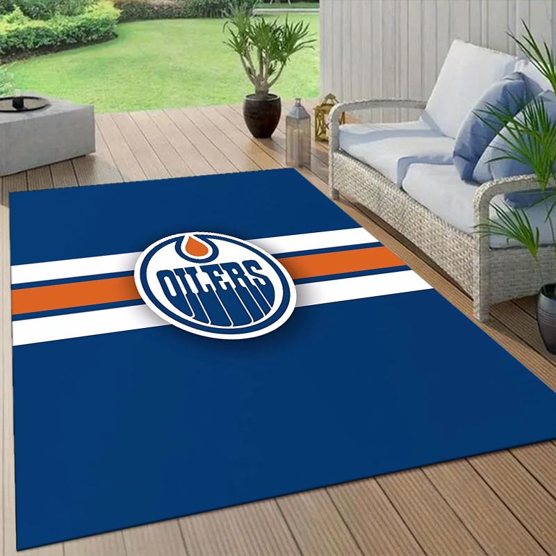 Edmonton Oilers Flannel Pattern Square Carpet,Area Rug,Carpet Rug for Living Room Bedroom Sofa Playroom Decor,Non-slip Floor Mat