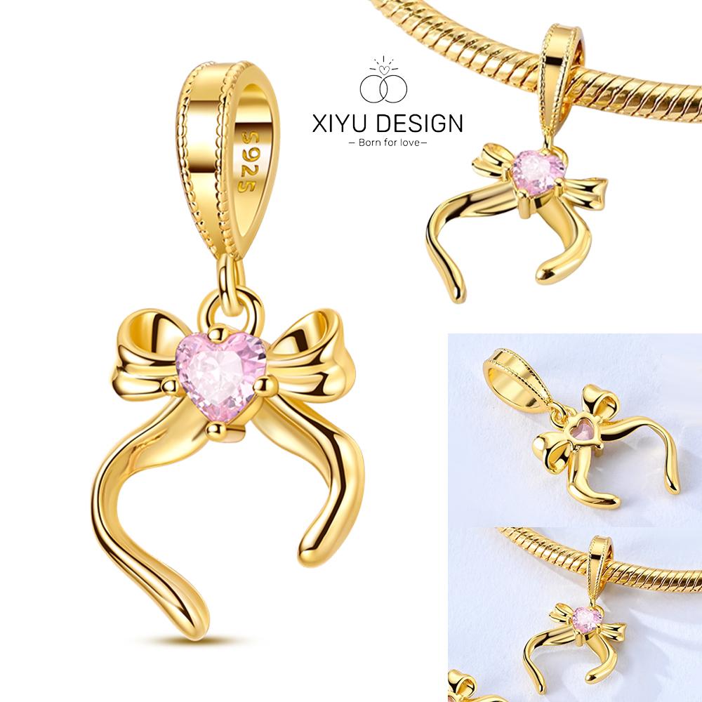 Romantic Bow Pendant Bead Component Copper Metal Golden Bow Charm Bead Component Good Sisters Pendant Bead Component Compatible With Designed For The