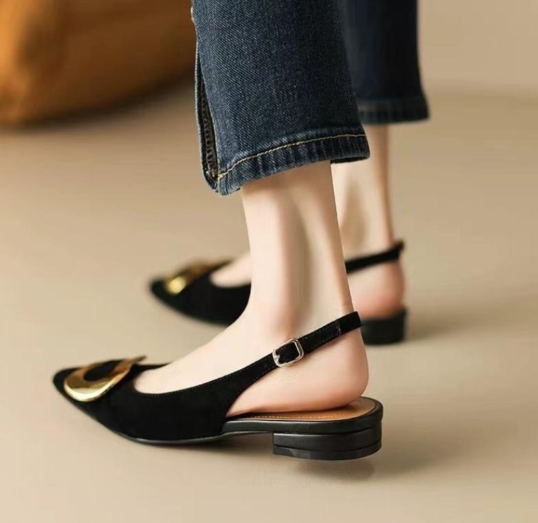 Suede Women Shoes Pointed Toe Fashion Sandals Slingback Designer Dress Slippers Casual Slides Chaussure Femme