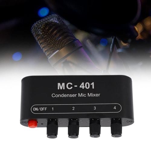 Aluminum Alloy Condenser Microphone Mixer, 4-in Condenser Microphone Mixer, Karaoke Mixer, 1-out Microphone Mixing System, Mini Audio Podcast Mixer fo