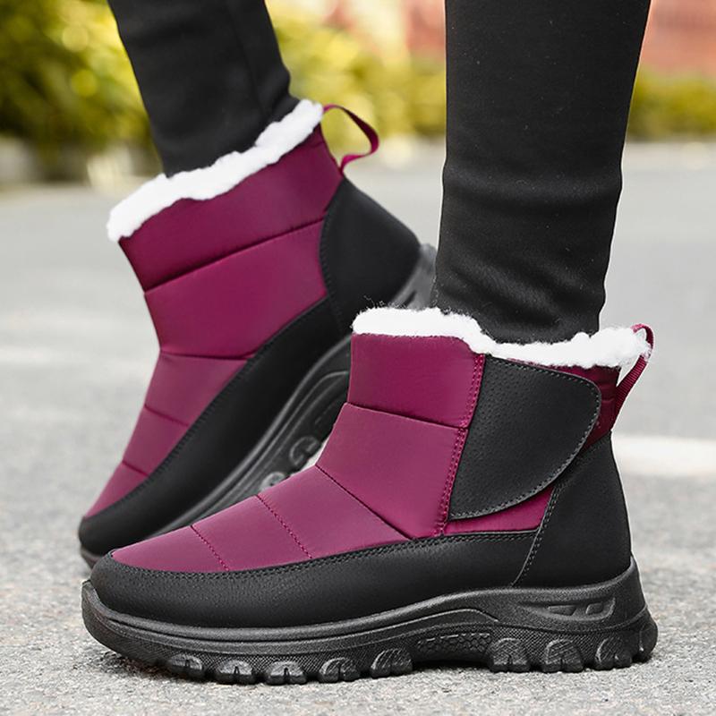 Модные Утепленные Плюшевые Водонепроницаемые Зимние Ботинки для Женщин Толстая Подошва Противоскользящие Хлопковые Ботинки Женские на Массивной Платформе Теплые Снежные Ботинки
