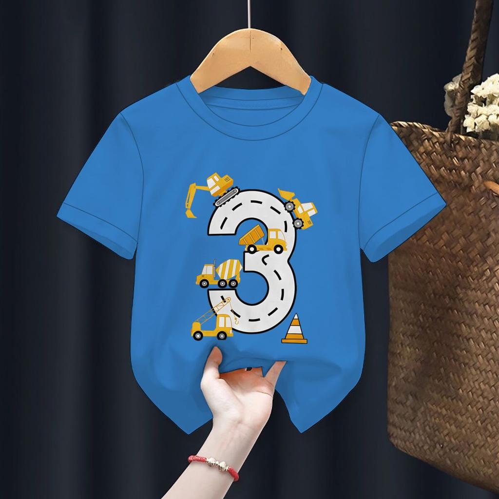 Kids 3rd Birthday Gift TShirt 3rd Birthday Construction Truck Graphic T Shirts Boy 3rd Birthday Top 3 Year Old Construction Tee
