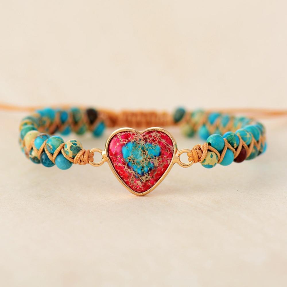 Colorful Stone Bohemian Braided Bracelets Retro Heart Bead Bangle Beads Weave Bracelets  Girls