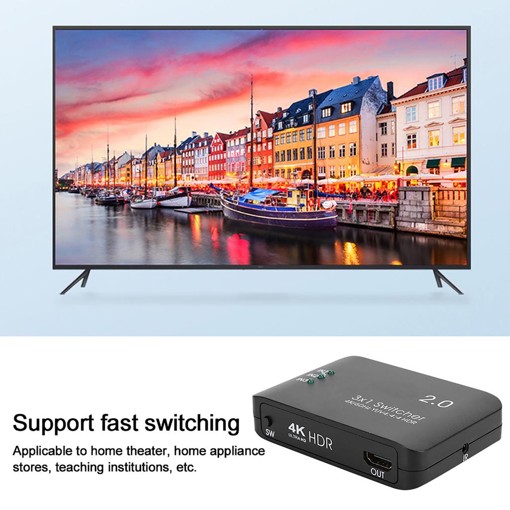 4K High Definition Multimedia Int face 3 Input 1 Output Splitt Adapt HD IR Remote Control ABS with LED Indicator