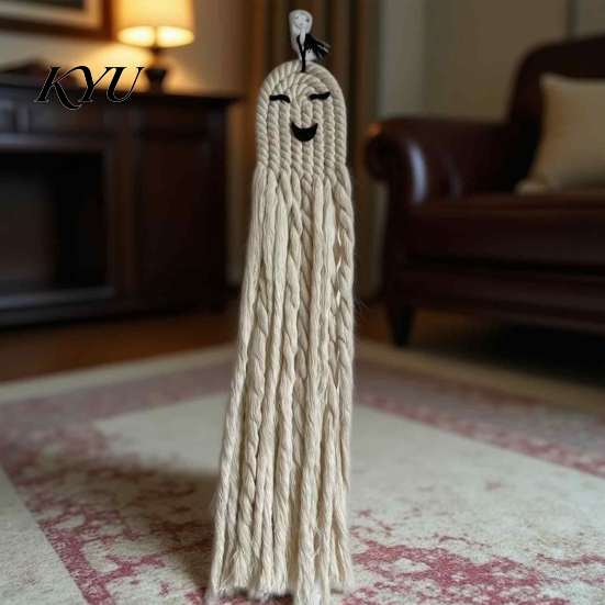 Bohemian Ghost Wall Decor Handmade Cotton Rope Hanging Ornament for Halloween, Indoor Outdoor Rustic Festive Atmosphere Props Pendent Front
