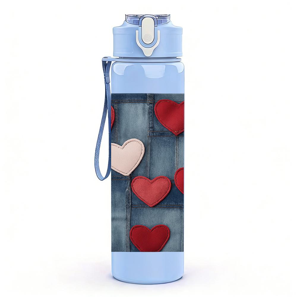 1PC Red Heart Grid Texture 750ml Color Plastic Sports Water Bottle Leakproof Flip Straw Lid For Sports Office Home Use