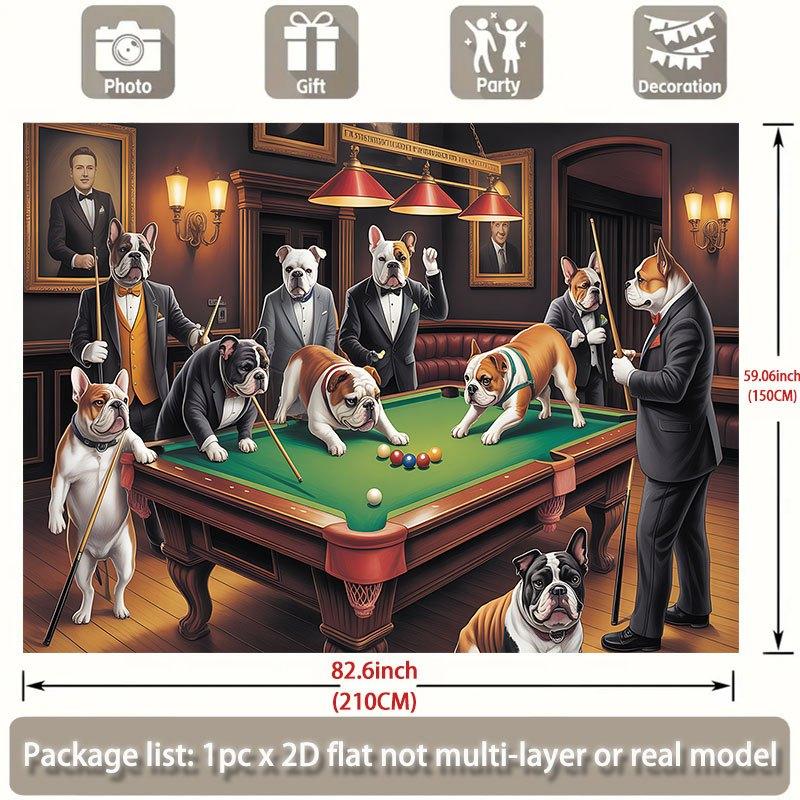 Billiards Dogs Party Banner, Vintage Style Polyester Fabric, for Wedding Party Photo Decor