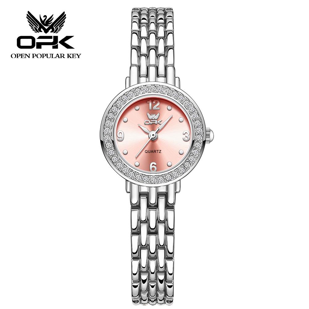 OPK brand waterproof three-pin diamond-encrusted steel belt ladies quartz watch 6009