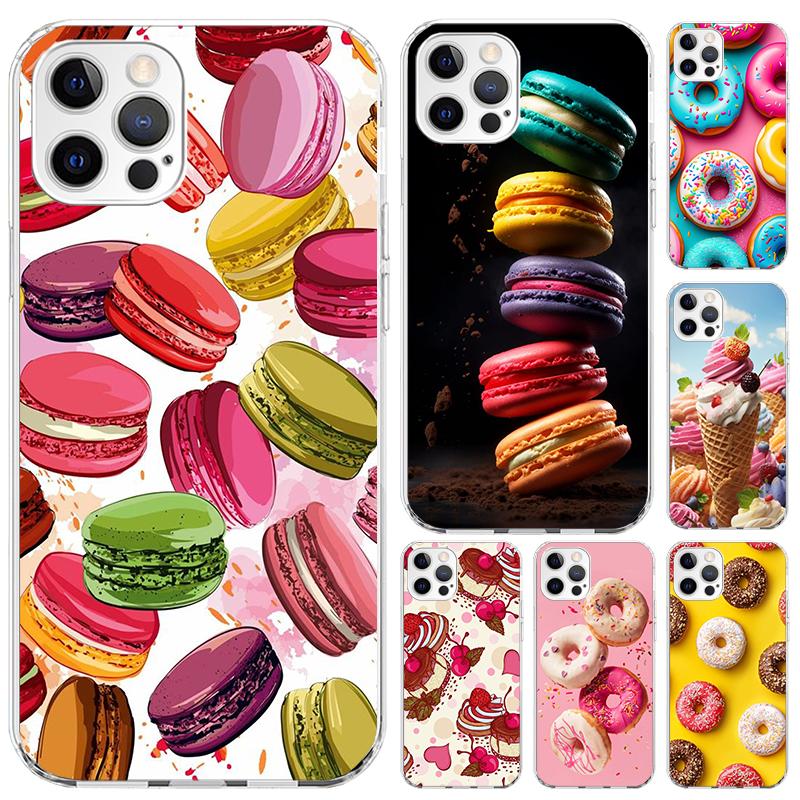 Чехол для телефона Macaron Ice Cream Cake Doughnut для Iphone 17 Air 16 15 Plus 14 13 Mini 12 11 Pro Max 16E 7 8 SE 2020 Мягкий Funda Prin