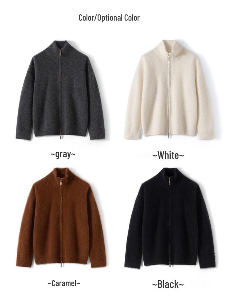 Fleece Series: Cashmere Zipper Cardigan - Thick Long Sleeve Sweater for Autumn/Winter