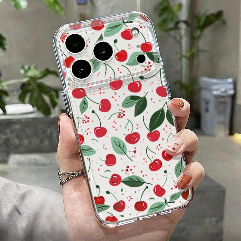 Прозрачный чехол для телефона из ТПУ с рисунком красной вишни для iPhone 17 16 Pro 15 14 13 12 Pro Max 11 Ударопрочный прозрачный мягкий силиконовый чехол