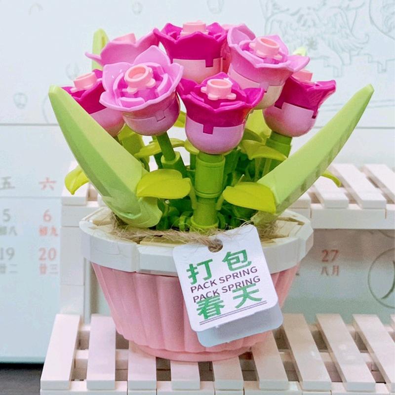 LOZ 1673 вечный цветок тюльпан орхидея горшок трава полка для растений 3D модель DIY мини-блоки кирпичи строительные игрушки для детей без коробки