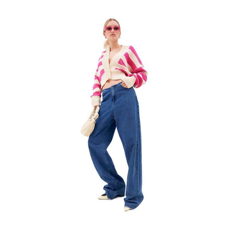 2025 Spring Women's Color Block Knit Cardigan - Loose Fit, Europe & America Style Sweater