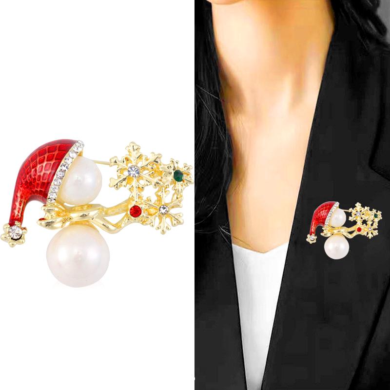 1PC Fashion Snowman Snowflake Brooch Christmas Rhinestone Alloy Creative Shining Cute Charming