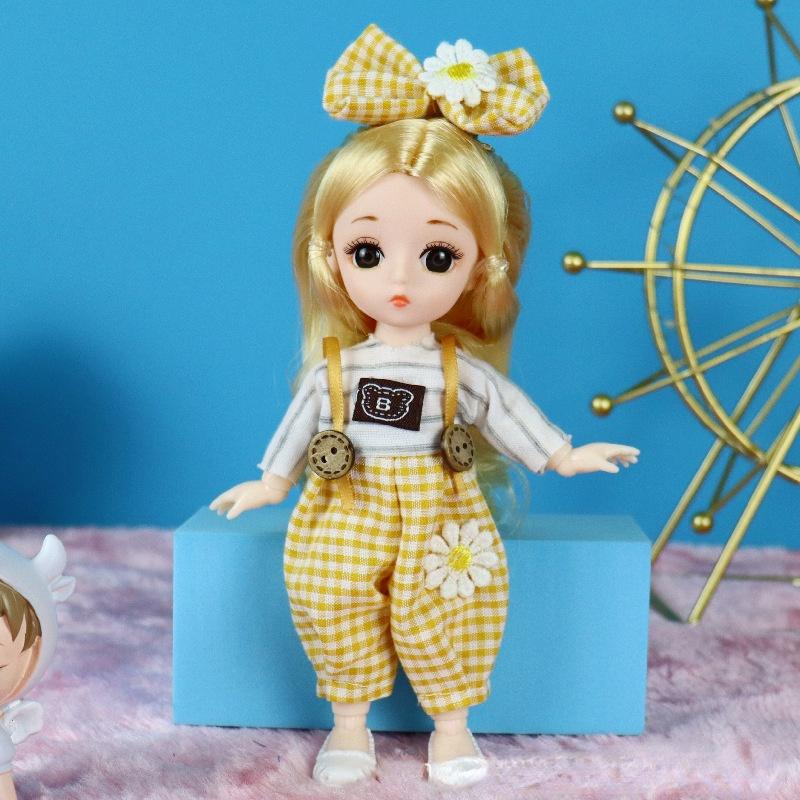 Мини-подвижная 13-шарнирная кукла 17 см, игрушка для девочек, 3D большие глаза, BJD принцесса, полная одежда, коллекция платьев, детская кукла в подарок