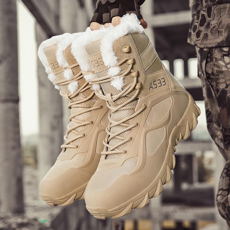 Теплые альпинистские ботинки, высококачественные плюшевые тренировочные ботинки, зимняя обувь для походов по пустыне, нескользящие водонепроницаемые кожаные ботинки для активного отдыха