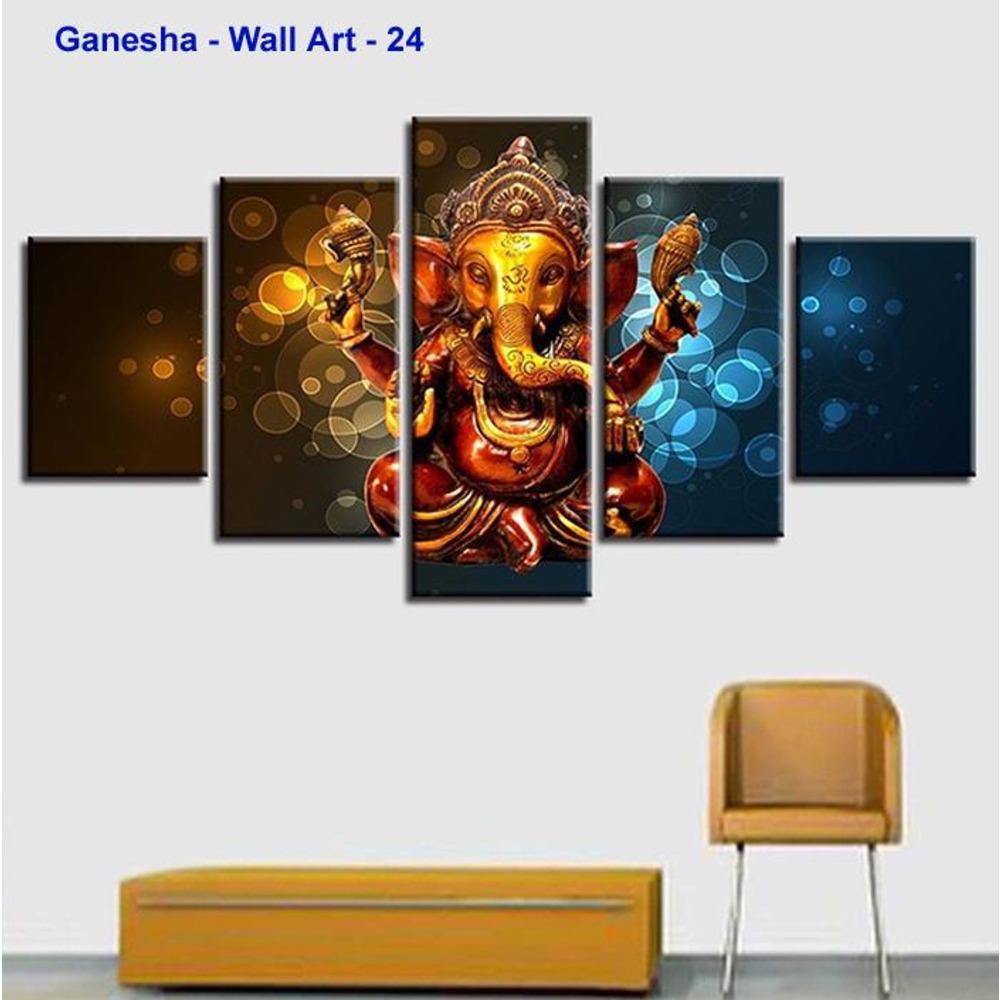 Lord Ganesha 5-Panel Canvas Wall Art Modern Living Room Decor with