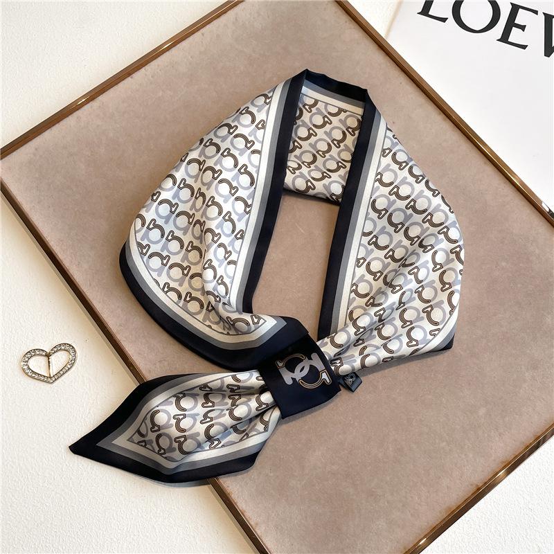 Новый элегантный женский тонкий шарф из мягкого атласа, легкий, шикарный дизайн с принтом для весны и лета, универсальный аксессуар для воротника