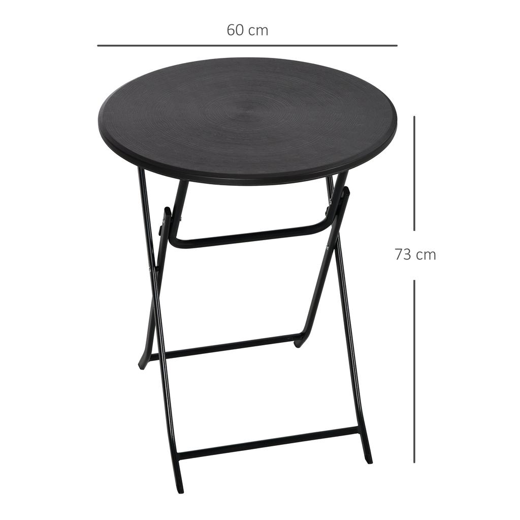 Garden table, Round, Foldable, For 2 people, Wood look, Steel+Plastic. Dark gray, 60 x 60 x 73 cm