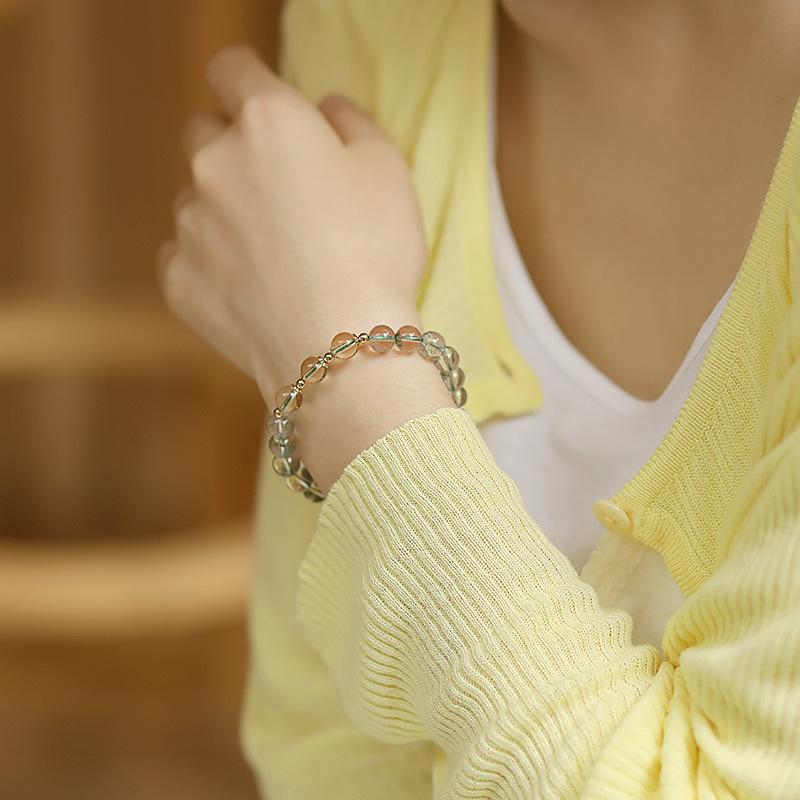 Natural Green Ghost Bracelet Simple 14K Pack Gold Strawberry Crystal Citrine Green Crystal Bracelet Women