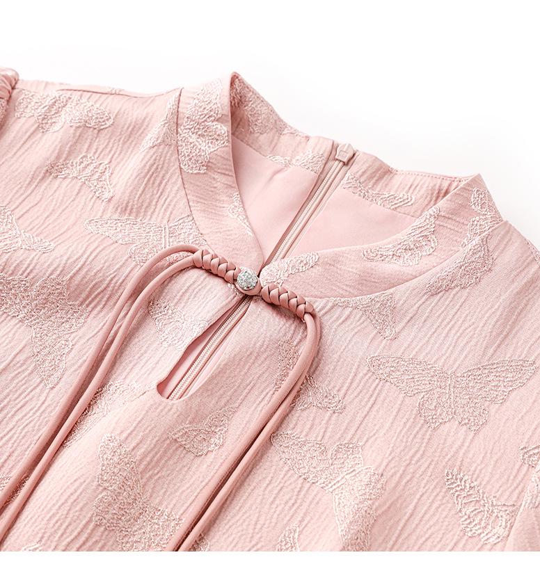 New Chinese Jacquard Butterfly Cheongsam Dress for Women - Retro & Feminine