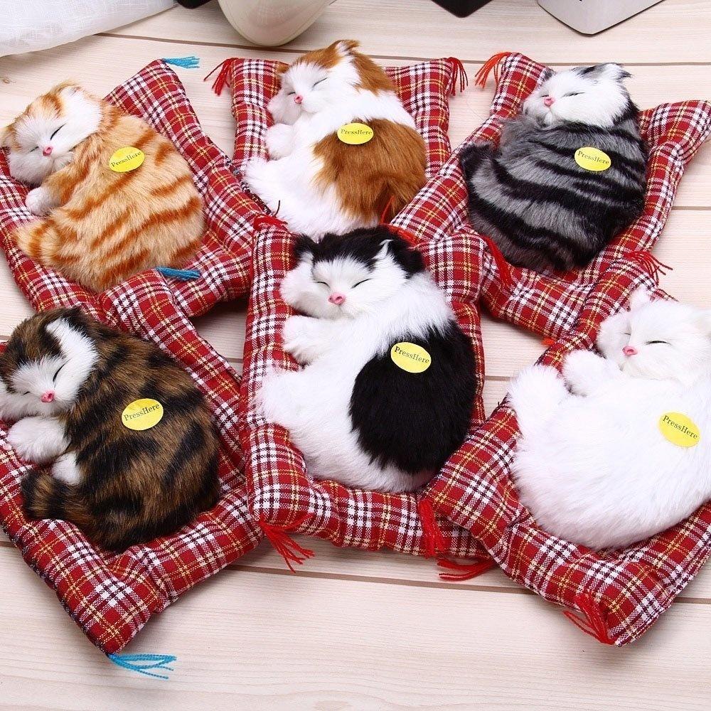 Lovely Simulation Animal Doll Plush Sleeping Cats Toy with Sound Kids Toy Birthday Gift Doll Decorat