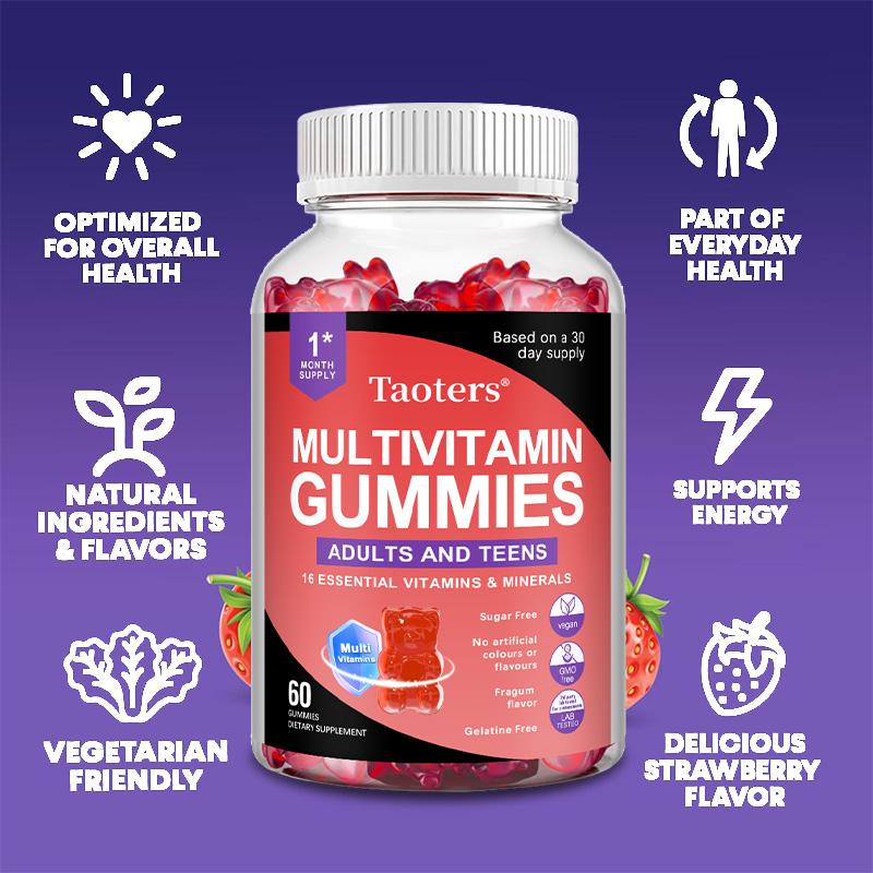 Multivitamin Gummies for Adults & Teens, 16 Essential Vitamins & Minerals, Vegan Gluten‑Free GMO‑Free, 60 Gummies