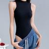Женское сексуальное боди без рукавов, полуводолазка, боди, летний облегающий цельный жилет, однотонная рубашка, комбинезон