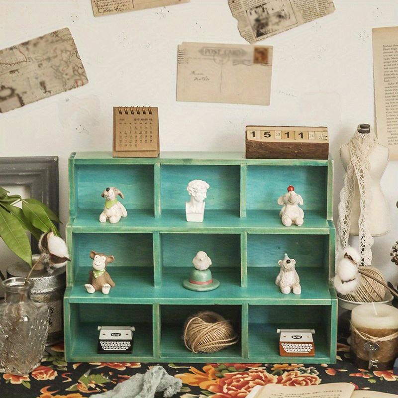 1 шт., красная/синяя, 9-секционная, винтажная деревянная настенная стойка для хранения, настольная, высококачественная стойка для демонстрации ювелирных изделий и предметов коллекционирования.