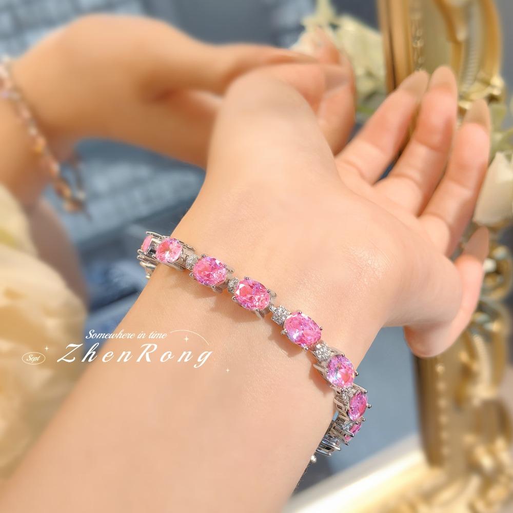 Luxury Pink Diamond Bracelet Women Simple Design High Quality Cubic Zirconia Pigeon Egg Yellow Diamond Jewelry