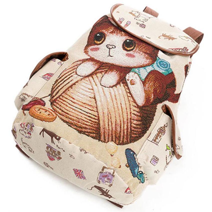 2021 Women Canvas Large Rucksack Ladies Cat Print School Bag Laptop Notebook Backpack