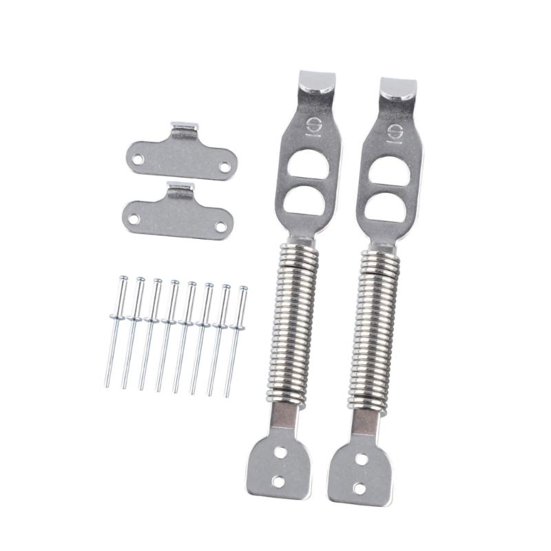 Hood Repair Hardware Kit with Spring Pieces, Mounting Plates and Fasteners, Silver Tone Metal Set for Car Hood Service Projects and Installation