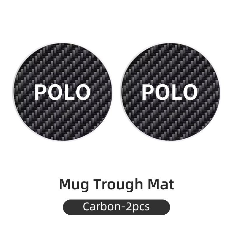 RFKNG1 2Pcs Car Leather/Carbon Fiber Water Cup Coasters Anti-Slip Pads For VW Polo Scirocco Jetta Beetle Passat Tiguan Sharan Touran